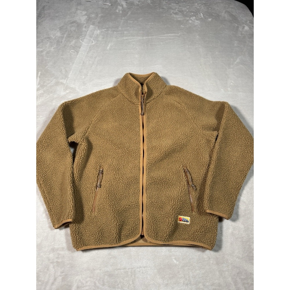 Fjallraven Vardag Deep Pile Fleece Womens Medium Brown Full Zip MINT